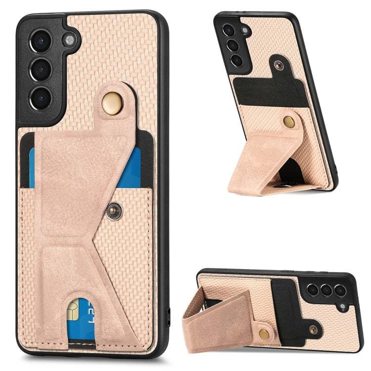 Portafoglio in fibra di carbonio Flip Card Custodia per telefono con supporto a forma di K, For Samsung Galaxy S22 5G, For Samsung Galaxy S22+ 5G, For Samsung Galaxy S22 Ultra 5G, For Samsung Galaxy S21 5G