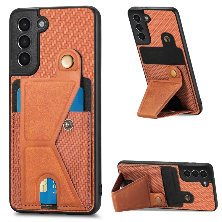 Portafoglio in fibra di carbonio Flip Card Custodia per telefono con supporto a forma di K, For Samsung Galaxy S21+ 5G, For Samsung Galaxy S21 Ultra 5G, For Samsung Galaxy S20 FE, For Samsung Galaxy A50