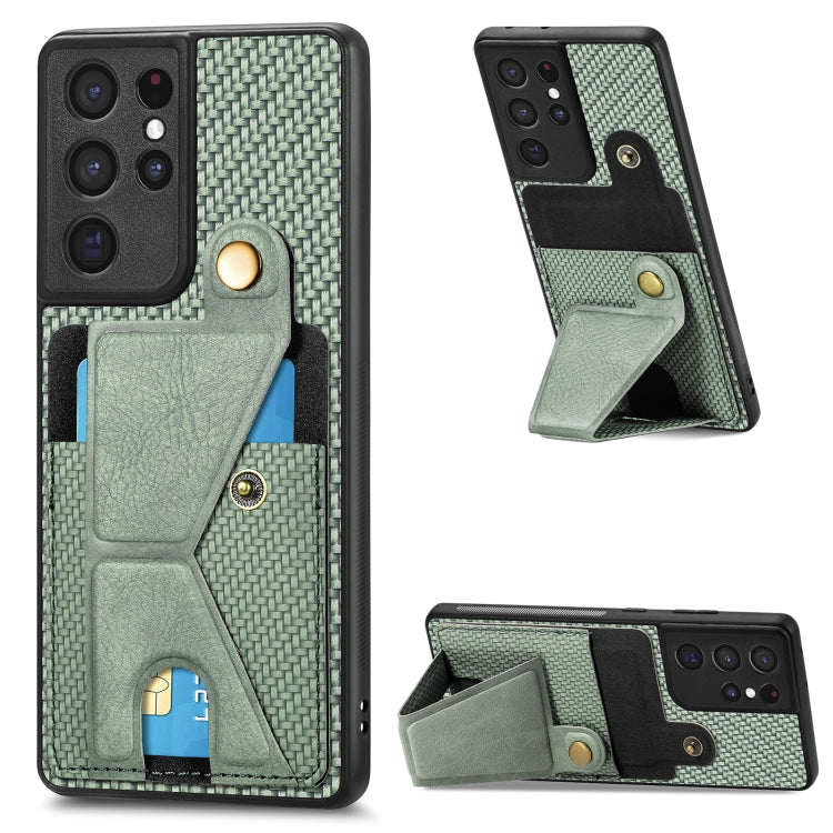 Portafoglio in fibra di carbonio Flip Card Custodia per telefono con supporto a forma di K, For Samsung Galaxy S21+ 5G, For Samsung Galaxy S21 Ultra 5G, For Samsung Galaxy S20 FE, For Samsung Galaxy A50