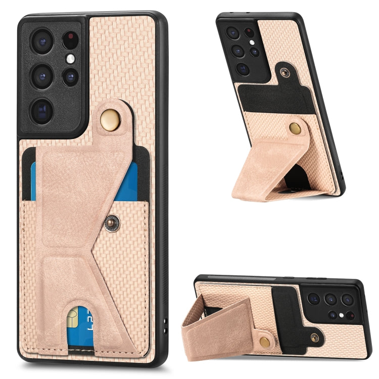 Portafoglio in fibra di carbonio Flip Card Custodia per telefono con supporto a forma di K, For Samsung Galaxy S21+ 5G, For Samsung Galaxy S21 Ultra 5G, For Samsung Galaxy S20 FE, For Samsung Galaxy A50