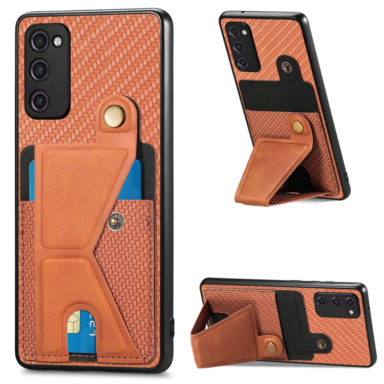 Portafoglio in fibra di carbonio Flip Card Custodia per telefono con supporto a forma di K, For Samsung Galaxy S21+ 5G, For Samsung Galaxy S21 Ultra 5G, For Samsung Galaxy S20 FE, For Samsung Galaxy A50