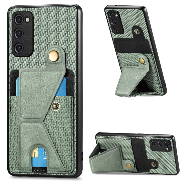 Portafoglio in fibra di carbonio Flip Card Custodia per telefono con supporto a forma di K, For Samsung Galaxy S21+ 5G, For Samsung Galaxy S21 Ultra 5G, For Samsung Galaxy S20 FE, For Samsung Galaxy A50