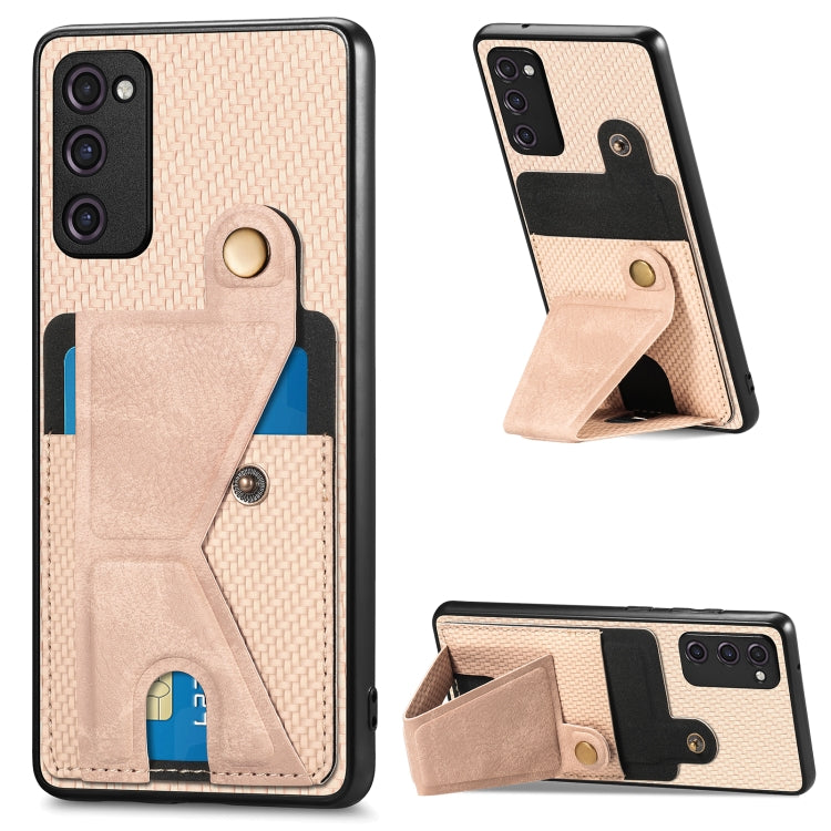 Portafoglio in fibra di carbonio Flip Card Custodia per telefono con supporto a forma di K, For Samsung Galaxy S21+ 5G, For Samsung Galaxy S21 Ultra 5G, For Samsung Galaxy S20 FE, For Samsung Galaxy A50