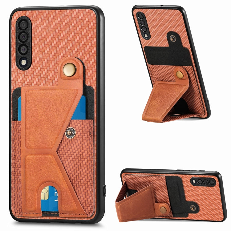 Portafoglio in fibra di carbonio Flip Card Custodia per telefono con supporto a forma di K, For Samsung Galaxy S21+ 5G, For Samsung Galaxy S21 Ultra 5G, For Samsung Galaxy S20 FE, For Samsung Galaxy A50