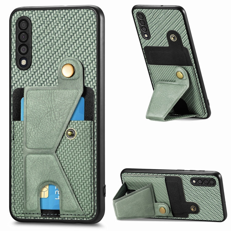 Portafoglio in fibra di carbonio Flip Card Custodia per telefono con supporto a forma di K, For Samsung Galaxy S21+ 5G, For Samsung Galaxy S21 Ultra 5G, For Samsung Galaxy S20 FE, For Samsung Galaxy A50