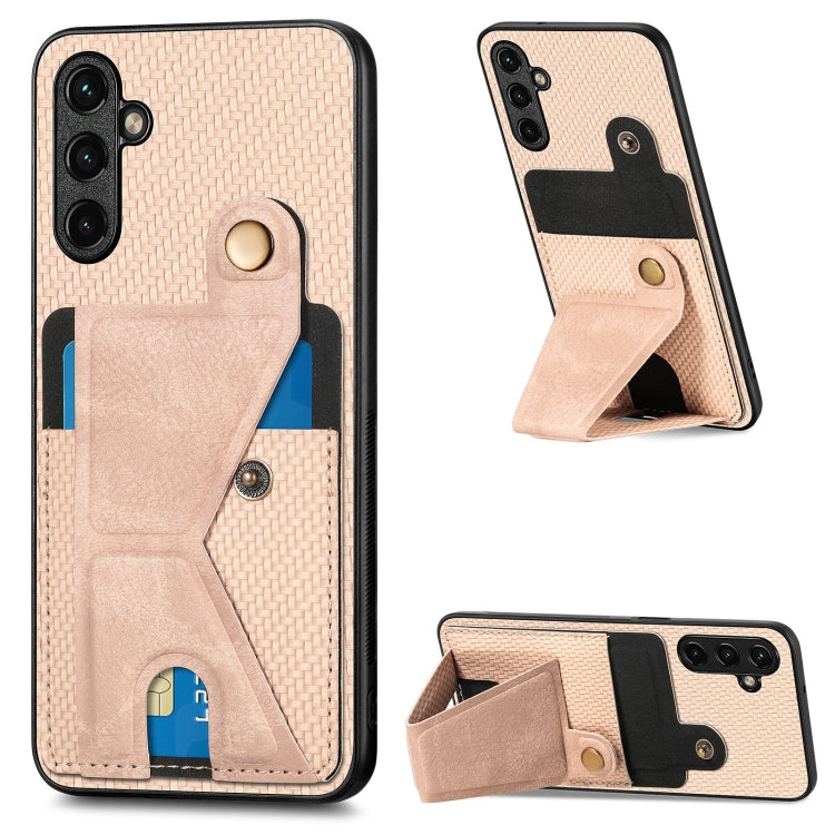 Portafoglio in fibra di carbonio Flip Card Custodia per telefono con supporto a forma di K, For Samsung Galaxy A14 5G, For Samsung Galaxy A13  5G, For Samsung Galaxy A13 4G, For Samsung Galaxy A04 4G