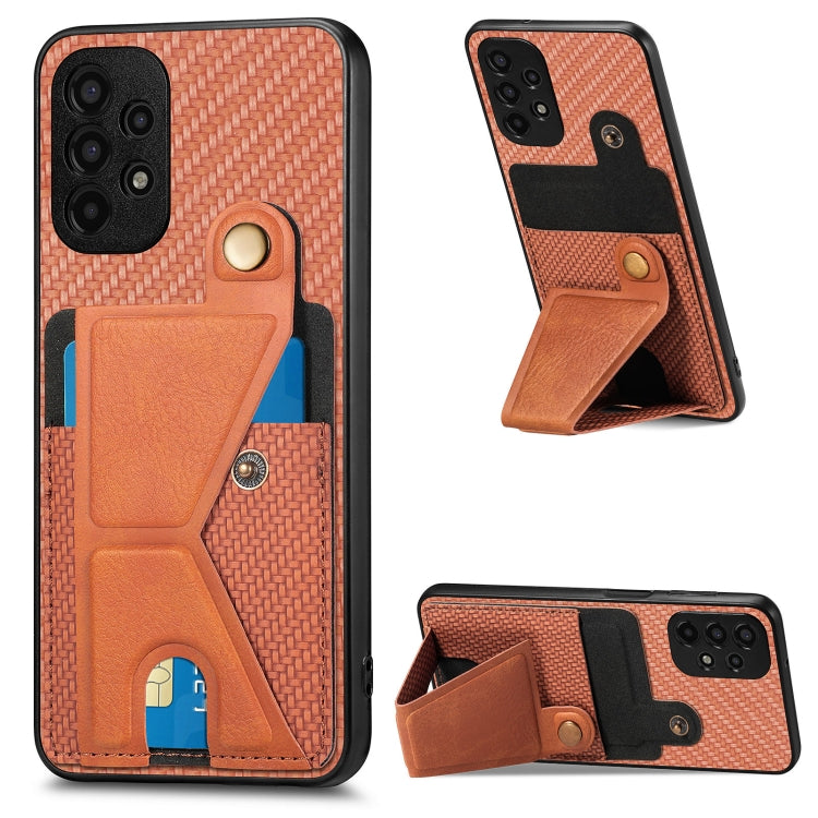 Portafoglio in fibra di carbonio Flip Card Custodia per telefono con supporto a forma di K, For Samsung Galaxy A14 5G, For Samsung Galaxy A13  5G, For Samsung Galaxy A13 4G, For Samsung Galaxy A04 4G