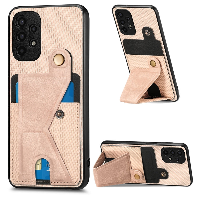 Portafoglio in fibra di carbonio Flip Card Custodia per telefono con supporto a forma di K, For Samsung Galaxy A14 5G, For Samsung Galaxy A13  5G, For Samsung Galaxy A13 4G, For Samsung Galaxy A04 4G