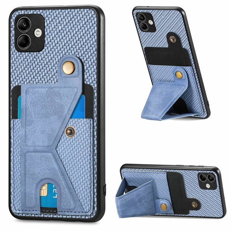 Portafoglio in fibra di carbonio Flip Card Custodia per telefono con supporto a forma di K, For Samsung Galaxy A14 5G, For Samsung Galaxy A13  5G, For Samsung Galaxy A13 4G, For Samsung Galaxy A04 4G