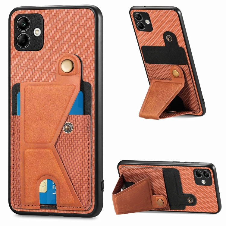 Portafoglio in fibra di carbonio Flip Card Custodia per telefono con supporto a forma di K, For Samsung Galaxy A14 5G, For Samsung Galaxy A13  5G, For Samsung Galaxy A13 4G, For Samsung Galaxy A04 4G