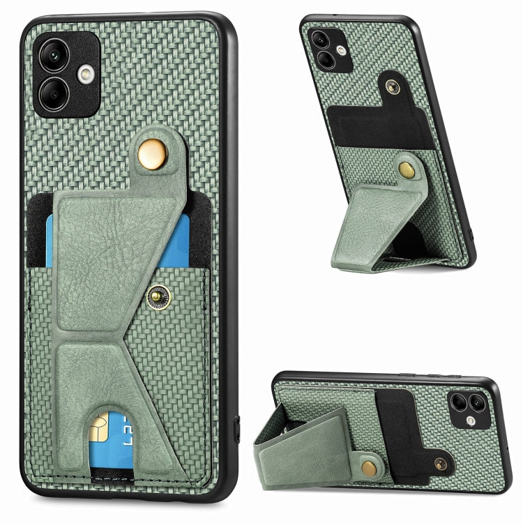 Portafoglio in fibra di carbonio Flip Card Custodia per telefono con supporto a forma di K, For Samsung Galaxy A14 5G, For Samsung Galaxy A13  5G, For Samsung Galaxy A13 4G, For Samsung Galaxy A04 4G