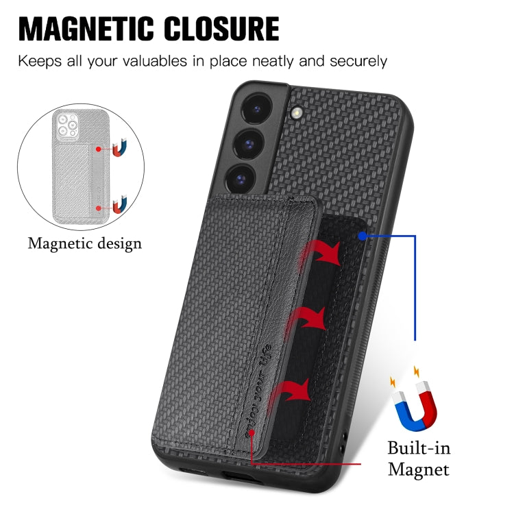 Custodia per telefono con borsa a portafoglio per carte magnetiche in fibra di carbonio, For Samsung Galaxy S22 5G, For Samsung Galaxy S22+ 5G, For Samsung Galaxy S22 Ultra 5G, For Samsung Galaxy S21 5G