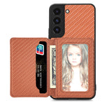 Custodia per telefono con borsa a portafoglio per carte magnetiche in fibra di carbonio, For Samsung Galaxy S22 5G, For Samsung Galaxy S22+ 5G, For Samsung Galaxy S22 Ultra 5G, For Samsung Galaxy S21 5G
