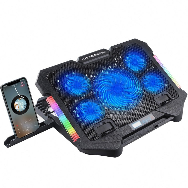 Tappetino di raffreddamento per laptop da gioco RGB S500 regolabile in altezza, 5 ventole silenziose, con supporto per telefono, S500