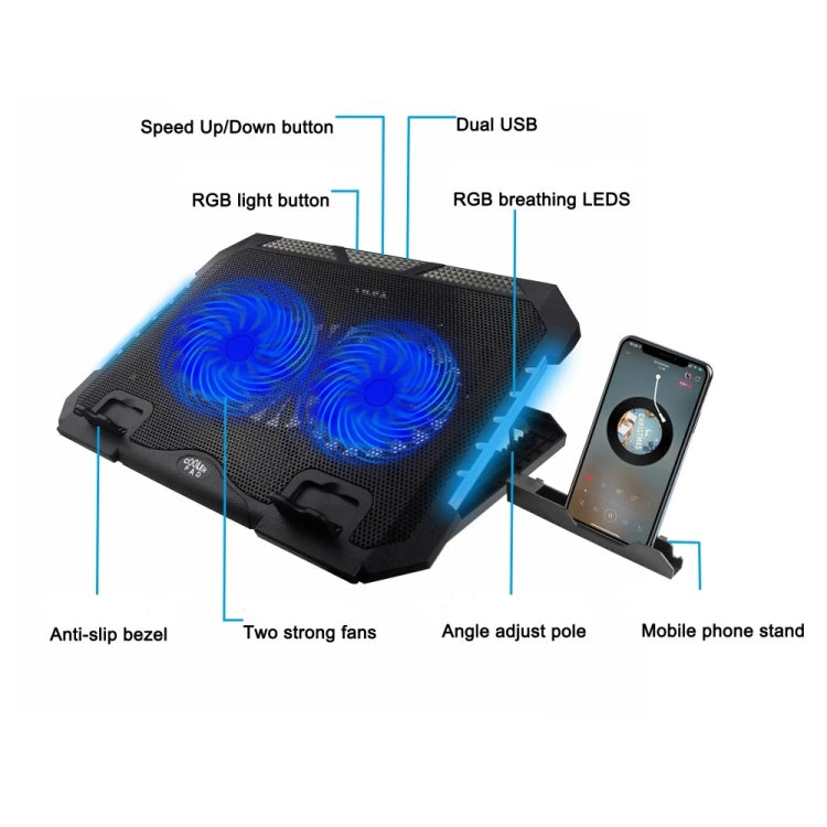 Supporto per pad di raffreddamento per laptop RGB con doppia porta USB S900 regolabile in altezza, S900
