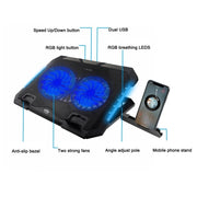 Supporto per pad di raffreddamento per laptop RGB con doppia porta USB S900 regolabile in altezza, S900