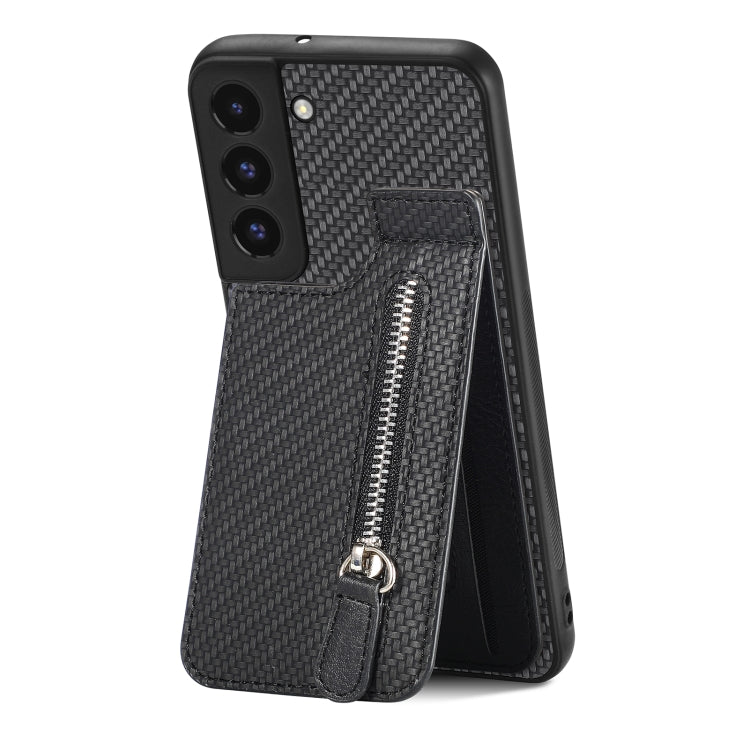 Custodia per cellulare a portafoglio con cerniera verticale in fibra di carbonio, For Samsung Galaxy S22 5G, For Samsung Galaxy S22+ 5G, For Samsung Galaxy S22 Ultra 5G, For Samsung Galaxy S21 5G