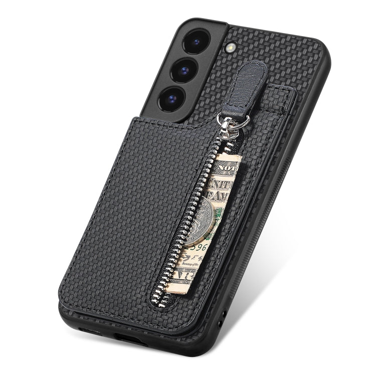 Custodia per cellulare a portafoglio con cerniera verticale in fibra di carbonio, For Samsung Galaxy S22 5G, For Samsung Galaxy S22+ 5G, For Samsung Galaxy S22 Ultra 5G, For Samsung Galaxy S21 5G