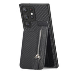 Custodia per cellulare a portafoglio con cerniera verticale in fibra di carbonio, For Samsung Galaxy S22 5G, For Samsung Galaxy S22+ 5G, For Samsung Galaxy S22 Ultra 5G, For Samsung Galaxy S21 5G