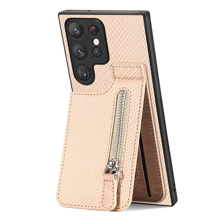 Custodia per cellulare a portafoglio con cerniera verticale in fibra di carbonio, For Samsung Galaxy S22 5G, For Samsung Galaxy S22+ 5G, For Samsung Galaxy S22 Ultra 5G, For Samsung Galaxy S21 5G