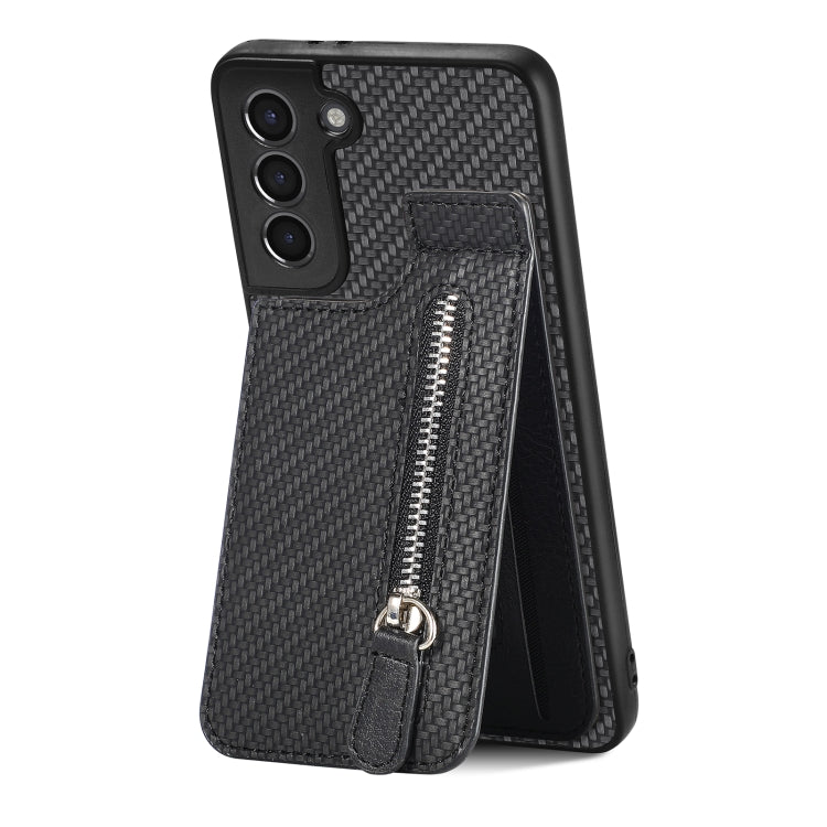 Custodia per cellulare a portafoglio con cerniera verticale in fibra di carbonio, For Samsung Galaxy S22 5G, For Samsung Galaxy S22+ 5G, For Samsung Galaxy S22 Ultra 5G, For Samsung Galaxy S21 5G