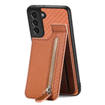 Custodia per cellulare a portafoglio con cerniera verticale in fibra di carbonio, For Samsung Galaxy S22 5G, For Samsung Galaxy S22+ 5G, For Samsung Galaxy S22 Ultra 5G, For Samsung Galaxy S21 5G