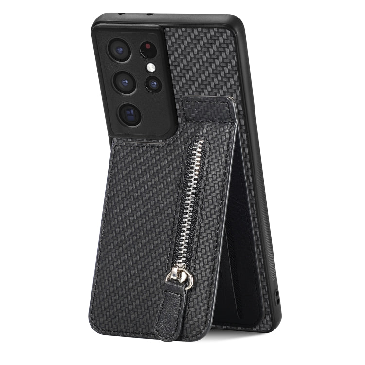 Custodia per cellulare a portafoglio con cerniera verticale in fibra di carbonio, For Samsung Galaxy S21+ 5G, For Samsung Galaxy S21 Ultra 5G, For Samsung Galaxy S20 FE, For Samsung Galaxy A04 4G