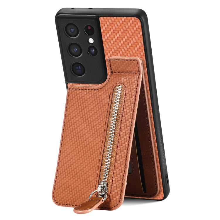 Custodia per cellulare a portafoglio con cerniera verticale in fibra di carbonio, For Samsung Galaxy S21+ 5G, For Samsung Galaxy S21 Ultra 5G, For Samsung Galaxy S20 FE, For Samsung Galaxy A04 4G