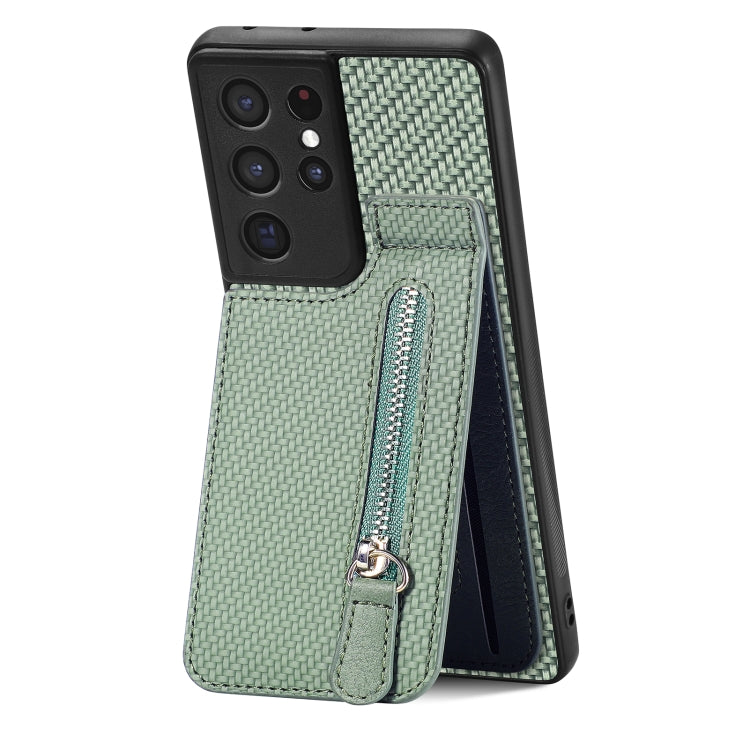 Custodia per cellulare a portafoglio con cerniera verticale in fibra di carbonio, For Samsung Galaxy S21+ 5G, For Samsung Galaxy S21 Ultra 5G, For Samsung Galaxy S20 FE, For Samsung Galaxy A04 4G