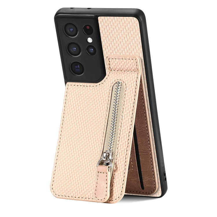 Custodia per cellulare a portafoglio con cerniera verticale in fibra di carbonio, For Samsung Galaxy S21+ 5G, For Samsung Galaxy S21 Ultra 5G, For Samsung Galaxy S20 FE, For Samsung Galaxy A04 4G