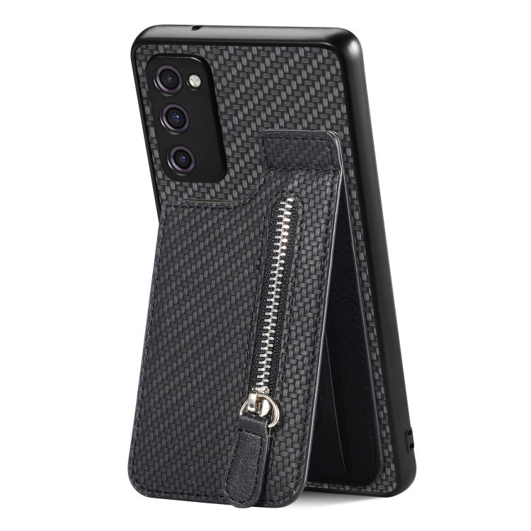 Custodia per cellulare a portafoglio con cerniera verticale in fibra di carbonio, For Samsung Galaxy S21+ 5G, For Samsung Galaxy S21 Ultra 5G, For Samsung Galaxy S20 FE, For Samsung Galaxy A04 4G
