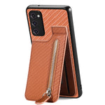 Custodia per cellulare a portafoglio con cerniera verticale in fibra di carbonio, For Samsung Galaxy S21+ 5G, For Samsung Galaxy S21 Ultra 5G, For Samsung Galaxy S20 FE, For Samsung Galaxy A04 4G