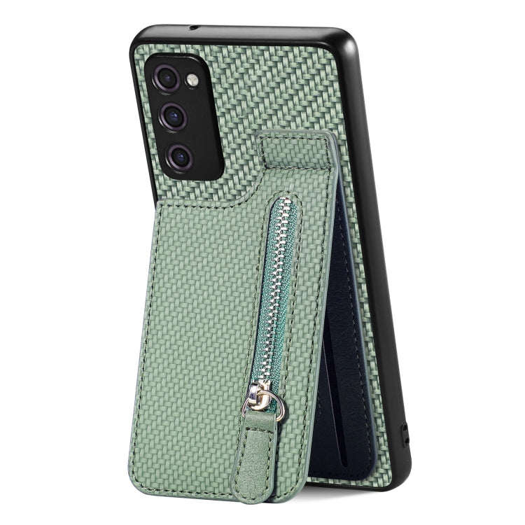 Custodia per cellulare a portafoglio con cerniera verticale in fibra di carbonio, For Samsung Galaxy S21+ 5G, For Samsung Galaxy S21 Ultra 5G, For Samsung Galaxy S20 FE, For Samsung Galaxy A04 4G