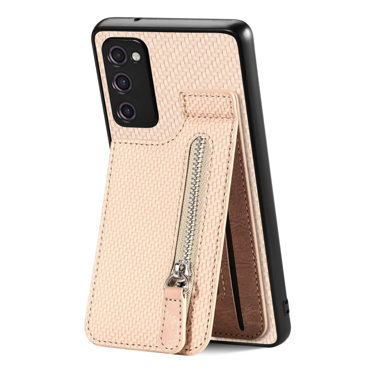 Custodia per cellulare a portafoglio con cerniera verticale in fibra di carbonio, For Samsung Galaxy S21+ 5G, For Samsung Galaxy S21 Ultra 5G, For Samsung Galaxy S20 FE, For Samsung Galaxy A04 4G