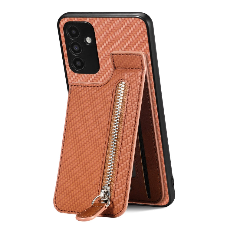 Custodia per cellulare a portafoglio con cerniera verticale in fibra di carbonio, For Samsung Galaxy A13 4G, For Samsung Galaxy A13 5G, For Samsung Galaxy A14 5G, For Samsung Galaxy A22 4G