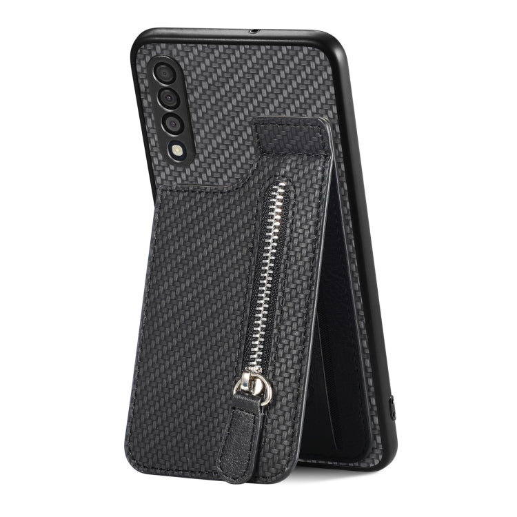Custodia per cellulare a portafoglio con cerniera verticale in fibra di carbonio, For Samsung Galaxy A50