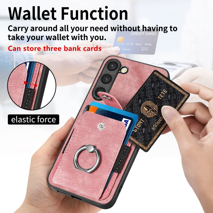Retro cassa del telefono del raccoglitore della carta dell'anello di pelle-tatto, For Samsung Galaxy S23+ 5G, For Samsung Galaxy S23 Ultra 5G, For Samsung Galaxy S20+, For Samsung Galaxy S20 FE
