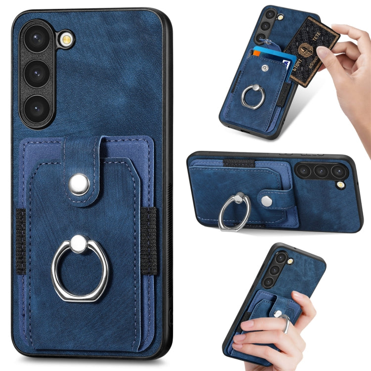 Retro cassa del telefono del raccoglitore della carta dell'anello di pelle-tatto, For Samsung Galaxy S23+ 5G, For Samsung Galaxy S23 Ultra 5G, For Samsung Galaxy S20+, For Samsung Galaxy S20 FE