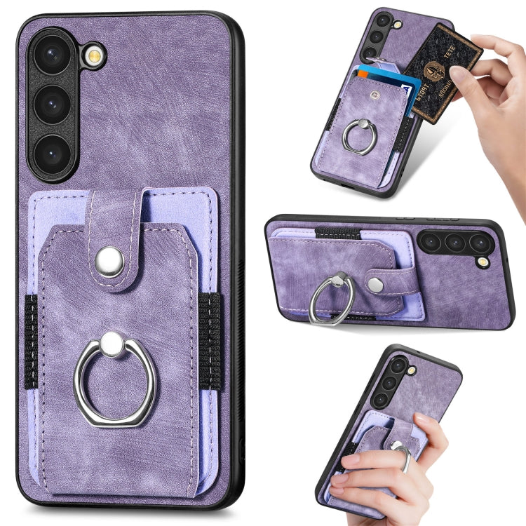 Retro cassa del telefono del raccoglitore della carta dell'anello di pelle-tatto, For Samsung Galaxy S23+ 5G, For Samsung Galaxy S23 Ultra 5G, For Samsung Galaxy S20+, For Samsung Galaxy S20 FE