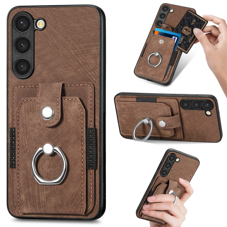Retro cassa del telefono del raccoglitore della carta dell'anello di pelle-tatto, For Samsung Galaxy S23+ 5G, For Samsung Galaxy S23 Ultra 5G, For Samsung Galaxy S20+, For Samsung Galaxy S20 FE