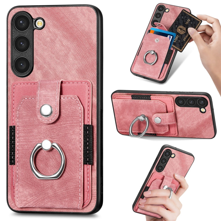 Retro cassa del telefono del raccoglitore della carta dell'anello di pelle-tatto, For Samsung Galaxy S23+ 5G, For Samsung Galaxy S23 Ultra 5G, For Samsung Galaxy S20+, For Samsung Galaxy S20 FE