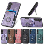 Retro cassa del telefono del raccoglitore della carta dell'anello di pelle-tatto, For Samsung Galaxy S21 FE 5G, For Samsung Galaxy S21 5G, For Samsung Galaxy S21+ 5G, For Samsung Galaxy S21 Ultra 5G