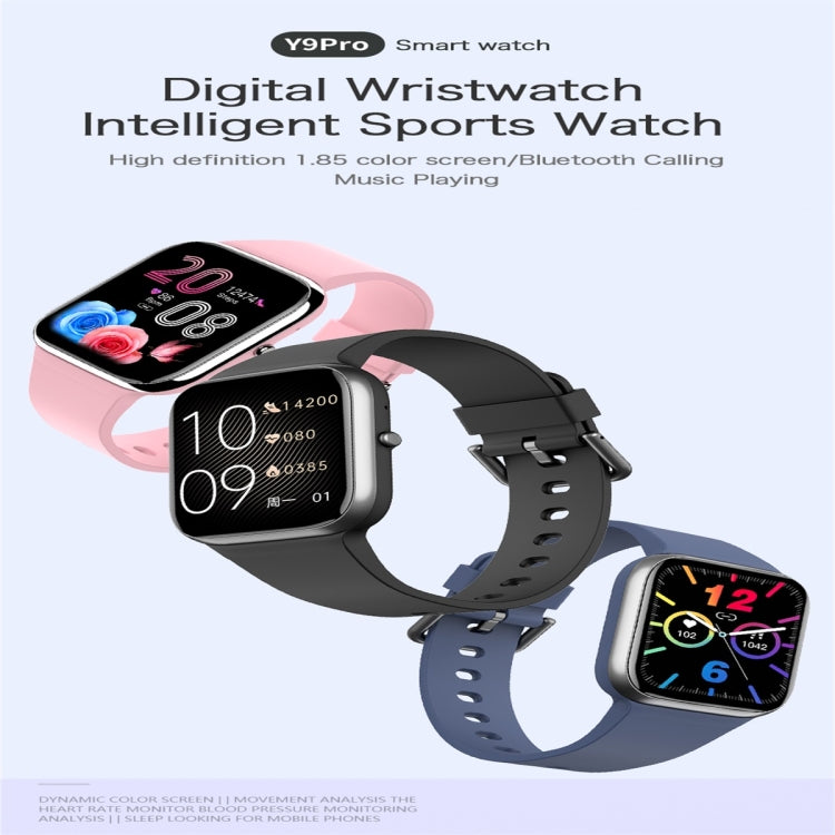 Y9 Pro Smart Watch con schermo a colori da 1,85 pollici, supporta il monitoraggio della frequenza cardiaca / monitoraggio della pressione sanguigna