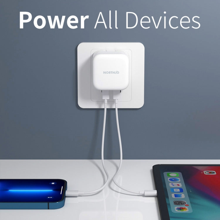NORTHJO NOGAN3502 GaN PD PPS 35W Dual USB-C/Type-C Caricatore rapido da parete, EU Plug, UK Plug