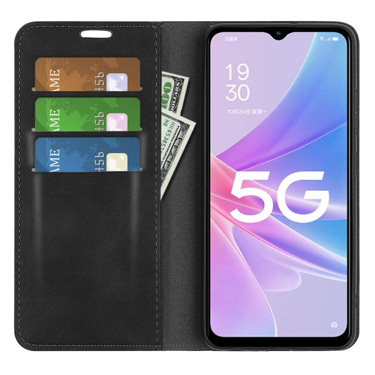 Per OPPO A58 Custodia per telefono in pelle con aspirazione magnetica retro-pelle, For OPPO A58