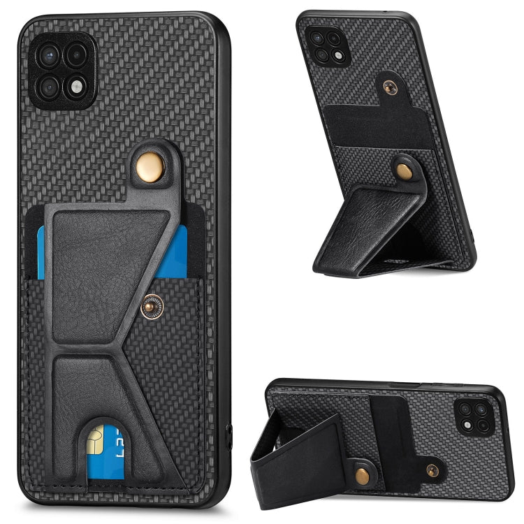 Portafoglio in fibra di carbonio Flip Card Custodia per telefono con supporto a forma di K, For Samsung Galaxy A22 5G, For Samsung Galaxy A32 5G
