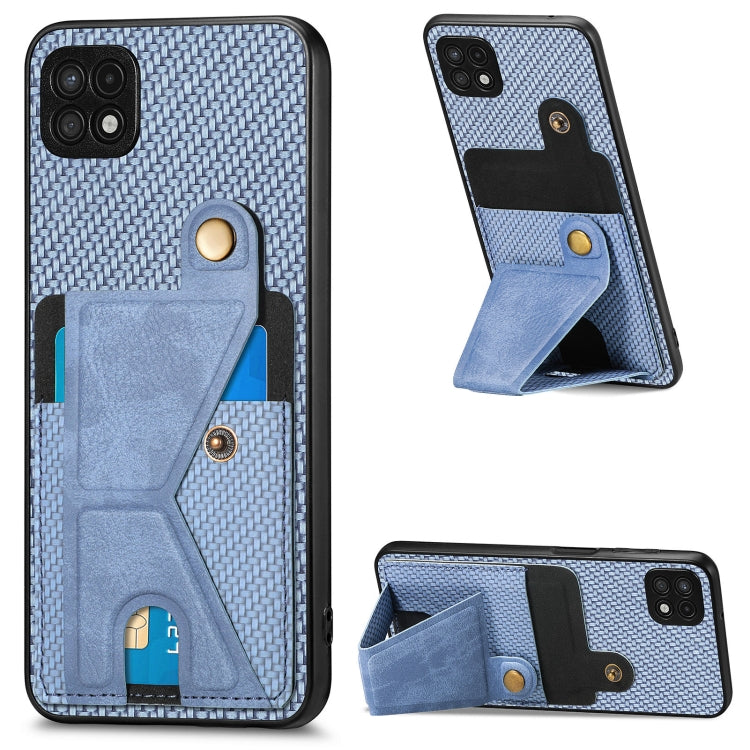 Portafoglio in fibra di carbonio Flip Card Custodia per telefono con supporto a forma di K, For Samsung Galaxy A22 5G, For Samsung Galaxy A32 5G