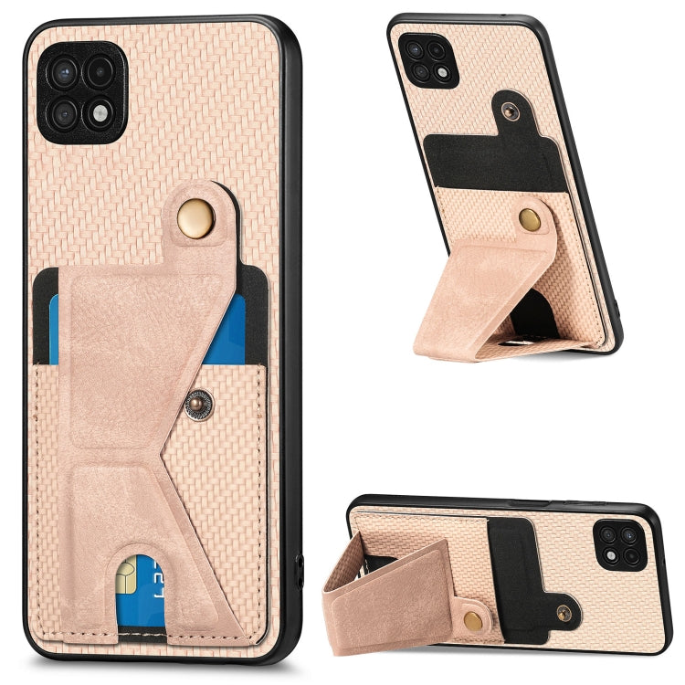 Portafoglio in fibra di carbonio Flip Card Custodia per telefono con supporto a forma di K, For Samsung Galaxy A22 5G, For Samsung Galaxy A32 5G