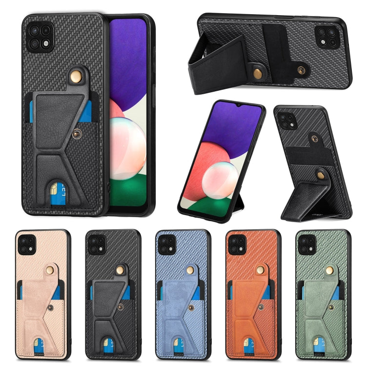 Portafoglio in fibra di carbonio Flip Card Custodia per telefono con supporto a forma di K, For Samsung Galaxy A22 5G, For Samsung Galaxy A32 5G