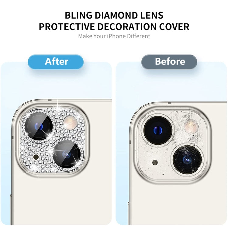 Per iPhone 14/14 Plus ENKAY Hat-Prince Blink Diamond Camera Lens Pellicola in vetro temperato in lega di alluminio, For iPhone 14 / 14 Plus